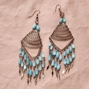 Chic Silver and Blue Beaded Earrings